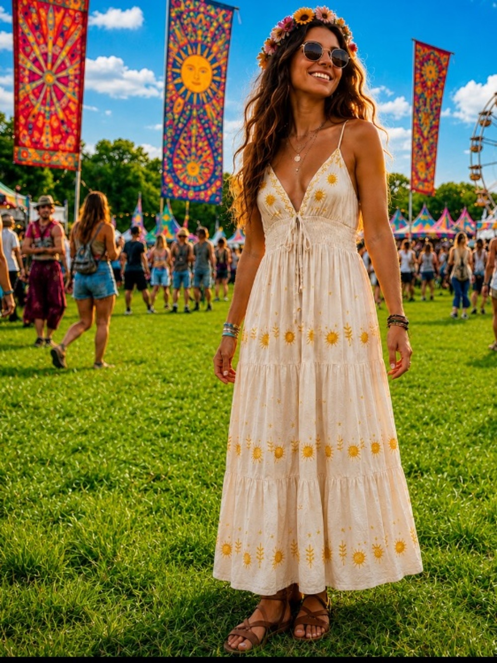 Boho Hippie Maxi Dress w Shiny Embroidery size 2X - Also, likely fits XL & 1X